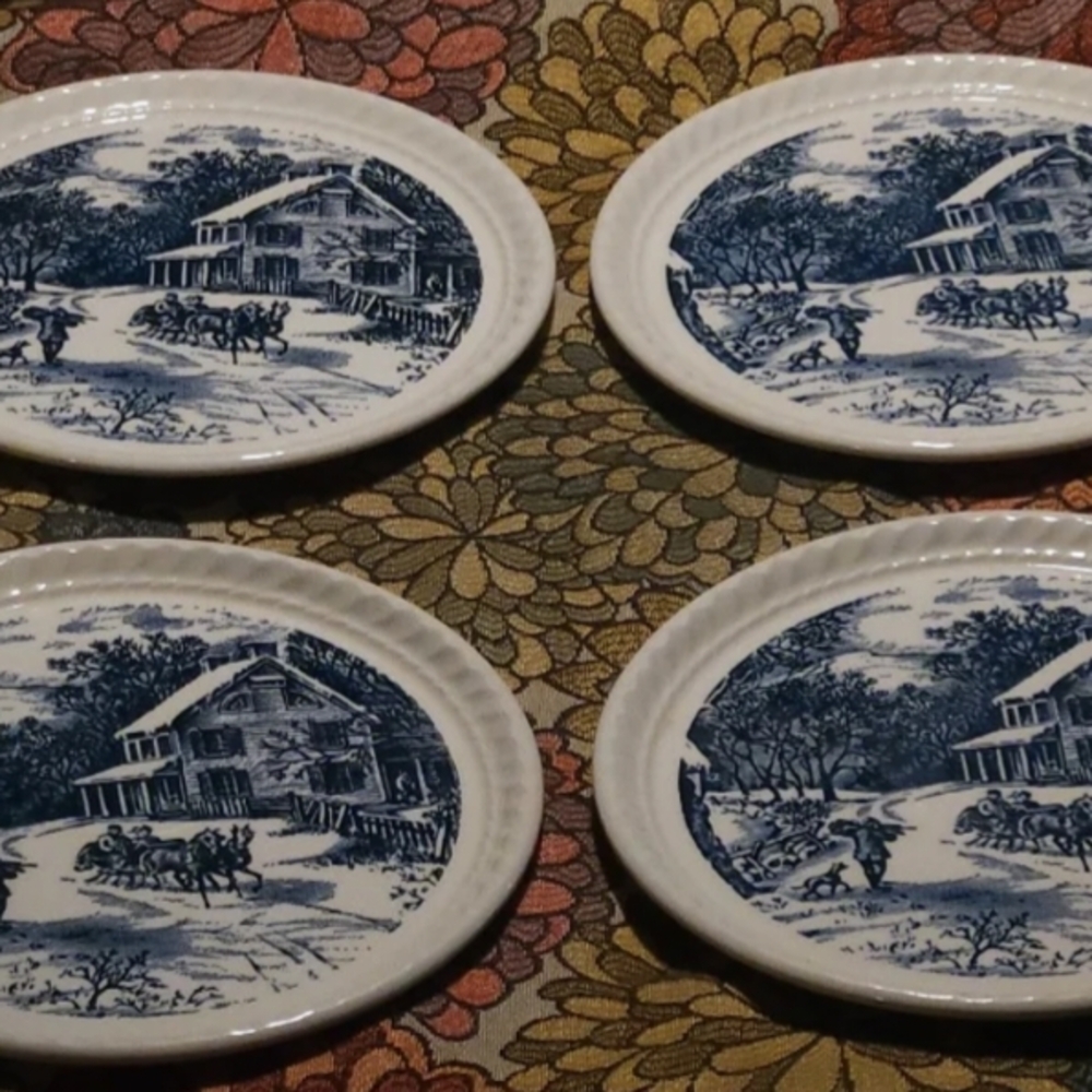 Vintqge Currier and Ives "American Homestead Winter" Ironstone Plates